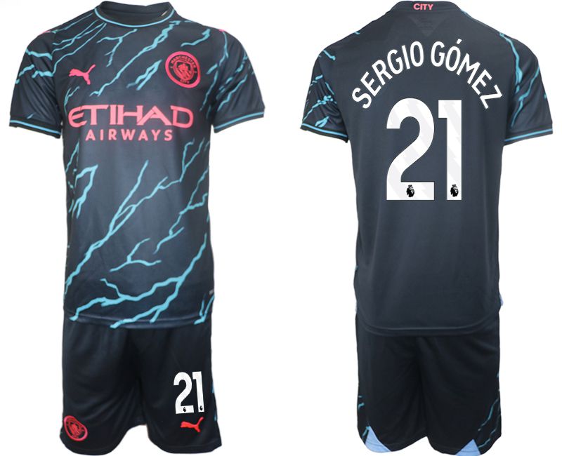 Men 2023-2024 Club Manchester City away blue #21 Soccer Jersey->manchester city jersey->Soccer Club Jersey